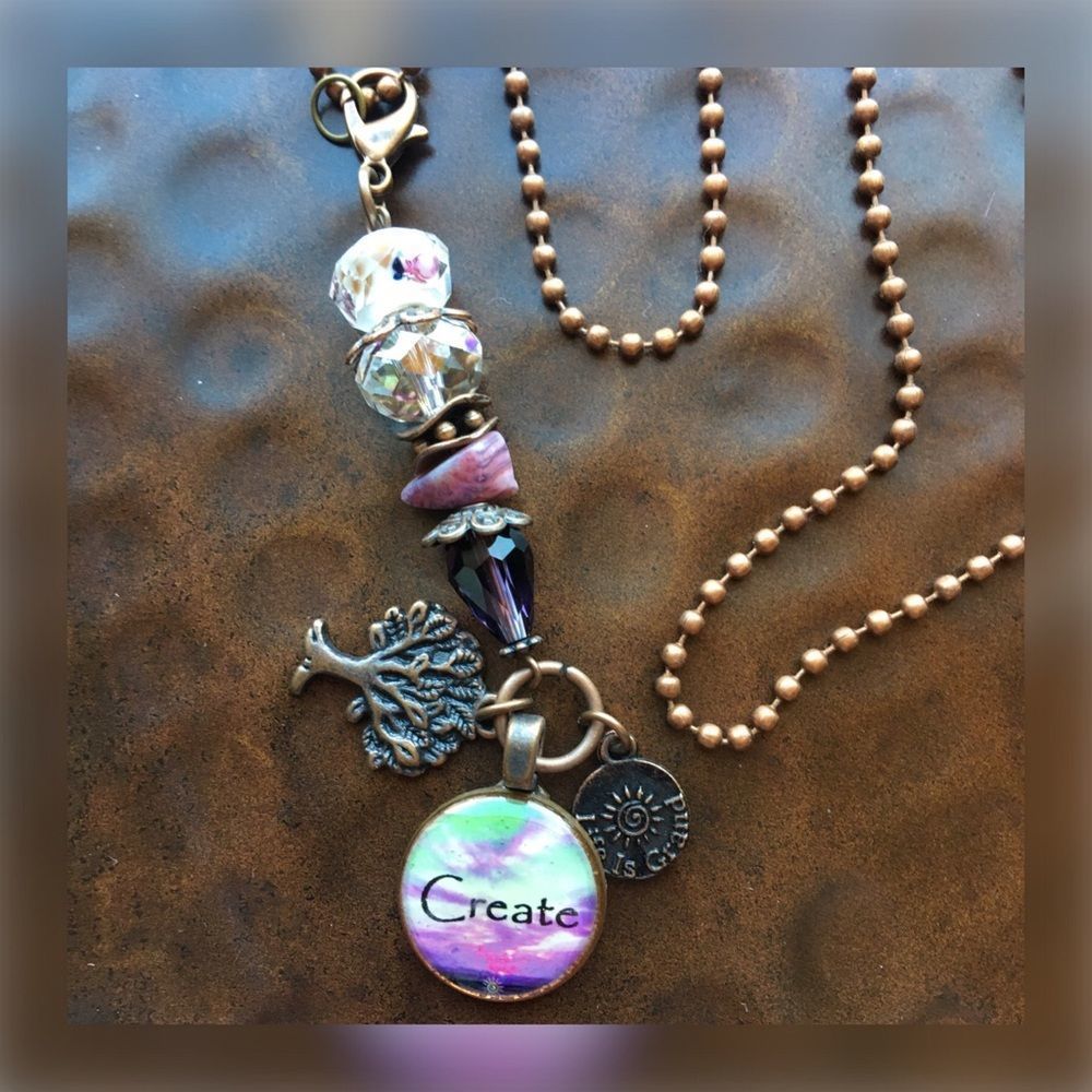 Create Charm Copper Colored Beaded Chain Inspirational Necklace - Picture 1 of 4